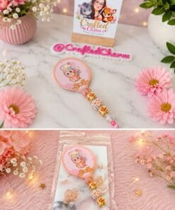Sweet pink Twinkle character beaded handheld mirror